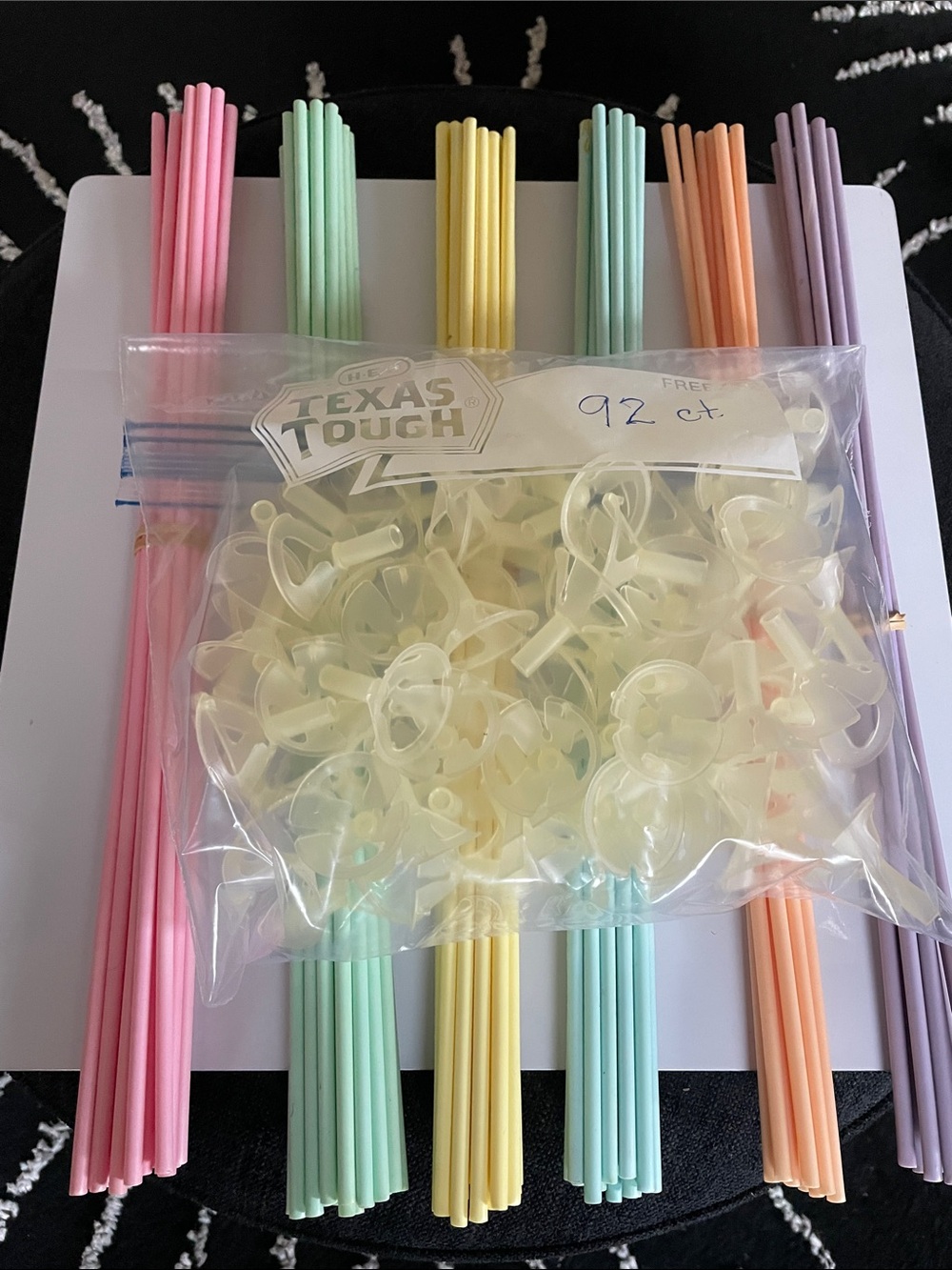 92 pcs. Balloon Sticks with Clear Cups Balloon Holders- Assorted Pastel Colors